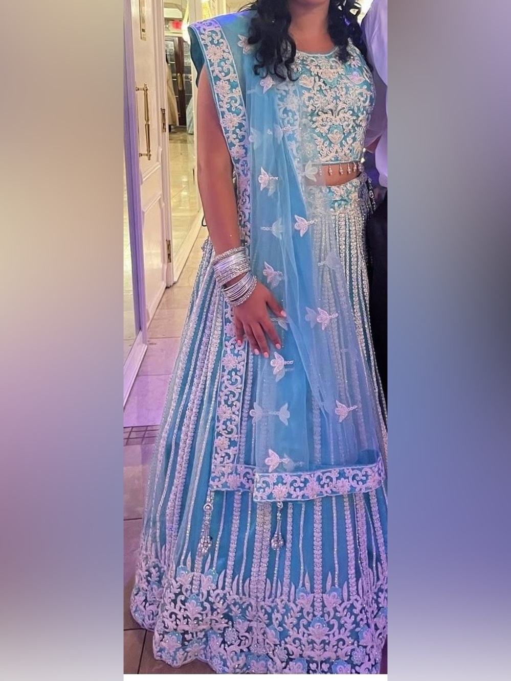 Indian Embroidered Teal Blue Women's Lehenga Dress